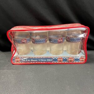 Vintage Coca-Cola Blue Checkered 8oz Glass Set Of 4 With Bag
